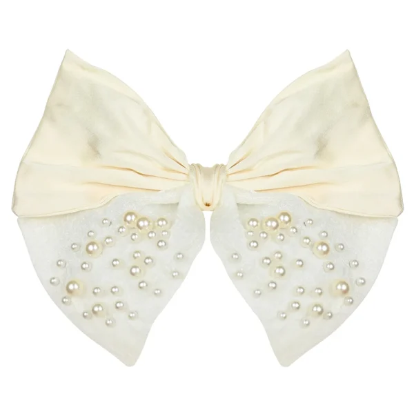 Ivory Cream Bow With pearls. Extremely cute Ribbon. Find more Bows at CutefunnyStuff.com Find Trendy Accessions