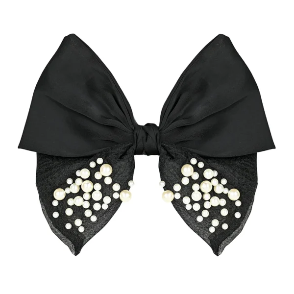 Mid Night Black Bow With pearls. Extremely cute Ribbon. Find more Bows at CutefunnyStuff.com Find Trendy Accessions