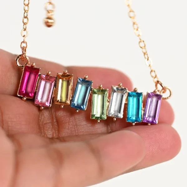 Beautiful Rainbow Gem Necklace. beautiful colorful necklace for fun occasions. Trendy Necklace. Find it at the best novelty gift shop at cute funny stuff Toronto Ontario Canada