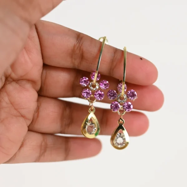 Purple Flower Crystal Drop Earrings. Drop Earrings for sale! Shop Online for cute earrings at Cutefunnystuff.com Hot selling products. Cute Funny Products, Gift shop online. Novelty Shop Online. Toronto Ontario Canada