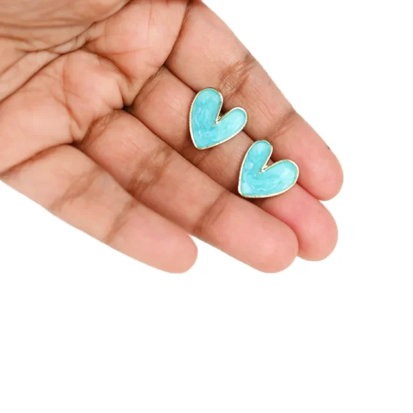 Blue Heart Studs with golden border. Adorable stud earrings for everyday use. Stud Earrings for sale! Shop Online for cute stud earrings at Cutefunnystuff.com Hot selling products. Cute Funny Products, Gift shop online. Toronto Ontario Canada